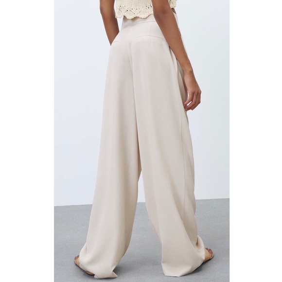 NEW ZARA BEIGE WIDE LEG PANTS - Picture 6 of 8